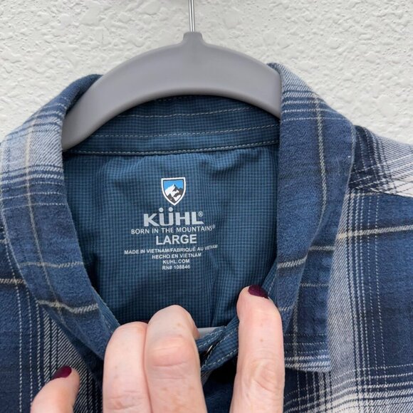 Kuhl Lowdown Blue Plaid Pearl Snap Flannel Button Up Shirt 7210 Mens size Large - Picture 2 of 8